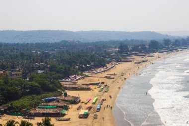 Arambol plaj üstten görünüm, avuç içi, plaj ve Arap Denizi, Goa, Hindistan