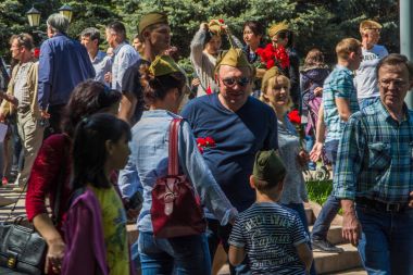 Almatı, Kazakistan - 9 Mayıs: Zafer Bayramı kutlama (zafer 