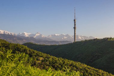 Kok Tobe hill ve dağlar görünümünde Bahar, Almatı, Kazakistan