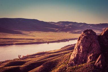 Ili Nehri, Kazakistan. Bozkır manzara bahar