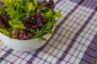 Salata yaprakları, mor marul, ıspanak, roka. Karışık taze sala