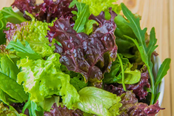 Salad leaves, purple lettuce, spinach, arugula. Mixed fresh sala