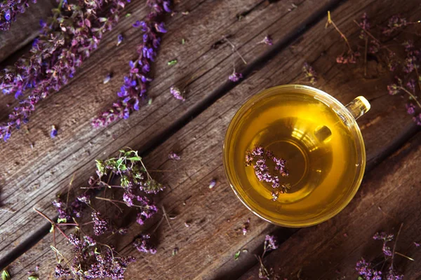 Zöld tea gyógynövényeket. Tea-fa háttere a Oregano — Stock Fotó