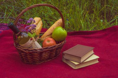 Piknik sepeti yiyecek ve içecek, doğa ile