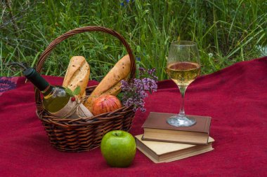 Piknik sepeti yiyecek ve içecek, doğa ile