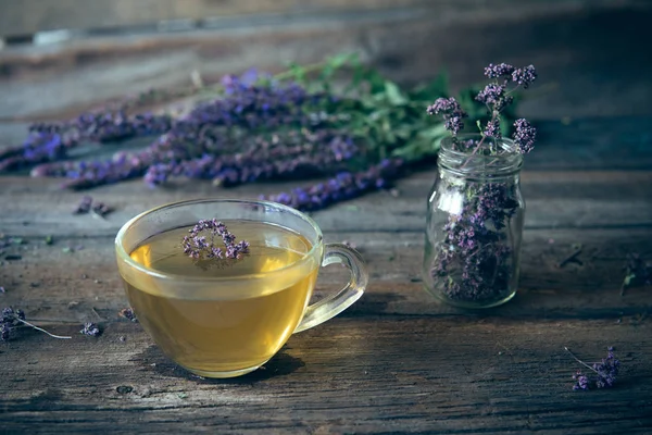 Zöld tea gyógynövényeket. Tea-fa háttere a Oregano — Stock Fotó