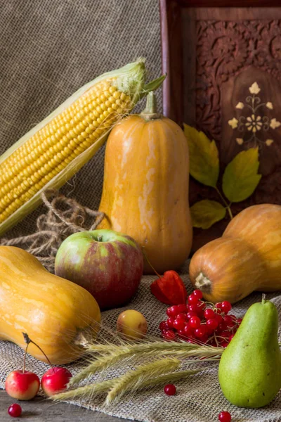Осенние овощи, ягоды и фрукты. Сезонная осенняя еда - пу — стоковое фото