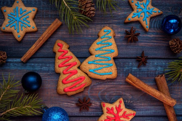 Natal e biscoitos do ano novo vista superior — Fotografia de Stock
