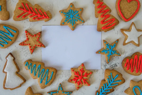 Biscoitos de Natal vista superior com espaço para tex — Fotografia de Stock
