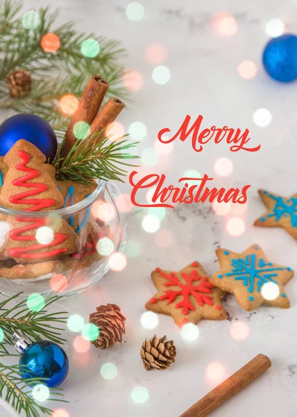 Merry Christmas card with cookies — Stock Photo, Image