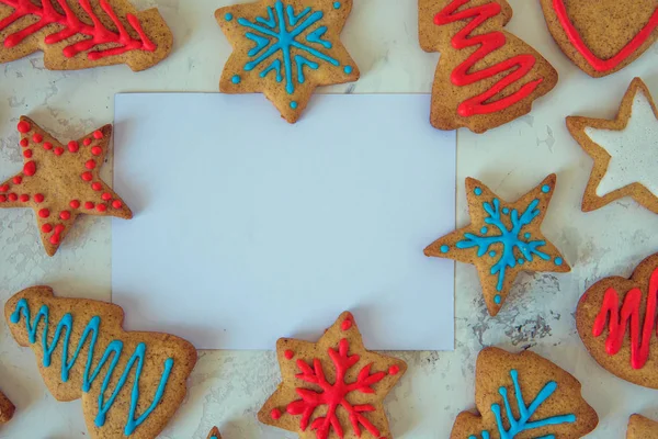 Biscoitos de Natal vista superior com espaço para tex — Fotografia de Stock