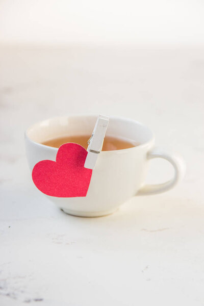 Cup of tea with heart for Valentine's Day