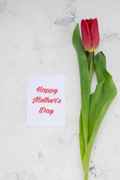 Tarjeta Feliz Día de la Madre con tulipanes rojos — Foto de Stock