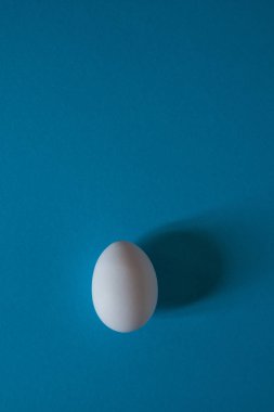 Beyaz yumurta bir mavi arka plan Üstten Görünüm