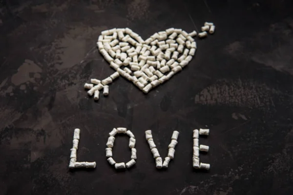 Love text made of white heart marshmallow, decoration for love