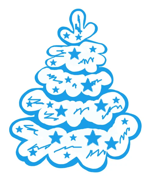 Niebieska Choinka na śniegu z gwiazdami 1 — Zdjęcie stockowe