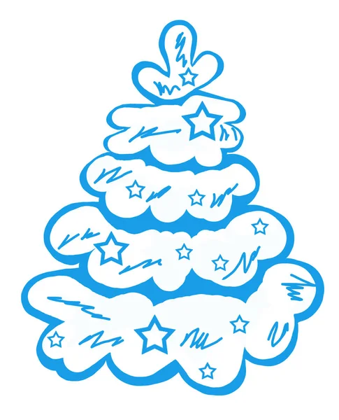 Niebieska Choinka na śniegu z gwiazdami — Zdjęcie stockowe