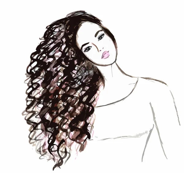 Портрет Красивої Дівчини Загорнутим Волоссям — стокове фото