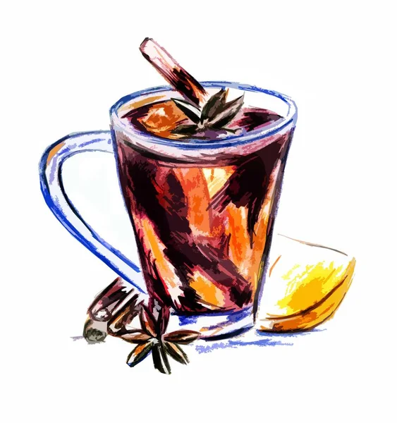 Drawing Depicting Mug Drink Poured Mulled Wine — Stockfoto