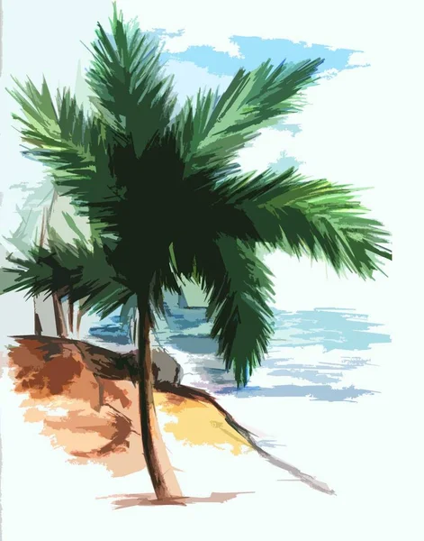 蓝天蓝海背景下棕榈树的图像 — 图库照片