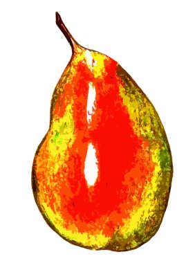 Beyaz zemin üzerinde sarı-kırmızı armut