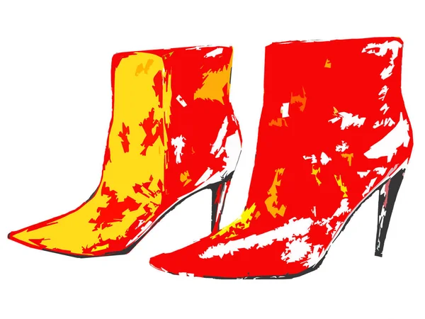 Sepatu Bot Wanita Dengan Tumit Merah Kuning — Stok Foto