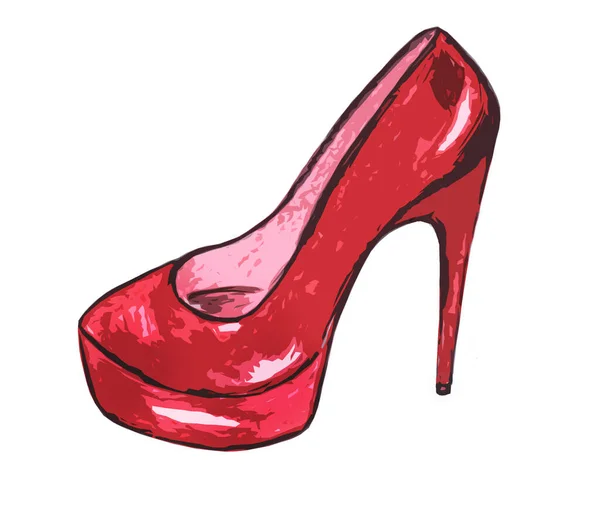 Красная Обувь Высоком Каблуке Белом Фоне — стоковое фото