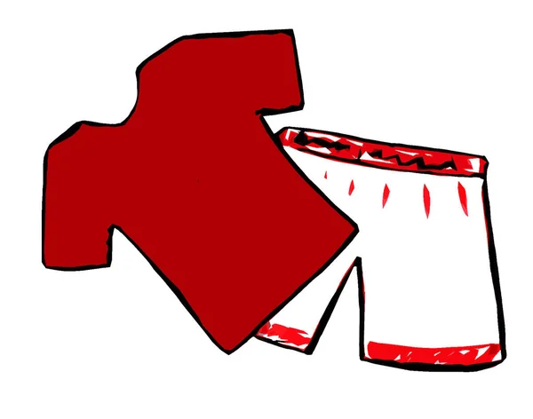 Roupas Infantis Camiseta Vermelha Calções Brancos Sobre Fundo Branco — Fotografia de Stock