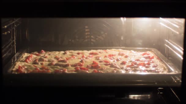 Pizza, gotowanie w piecu. wideo poklatkowe — Wideo stockowe