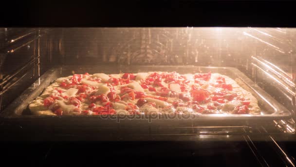 Pizza Fırın Evi Tarifi Domates Sosu Mozzarella Peyniri Ile Pişirilir — Stok video