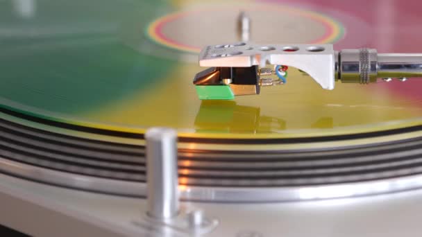Spinning Vinyl Phonograph Record Close Colors — Stock Video