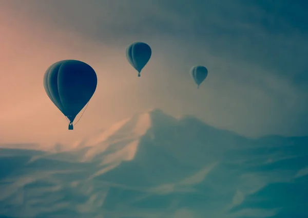 Фантастический пейзаж. воздушный шар, летящий в горах — стоковое фото