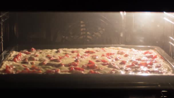 Vista Ventana Horno Preparación Alimentos Concepto Cena Vacaciones Recetas Cocina — Vídeo de stock