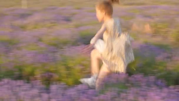 Sintiendo Felicidad Niña Sonrisa Alegremente Huye Saltando Aire Libre Hermoso — Vídeo de stock