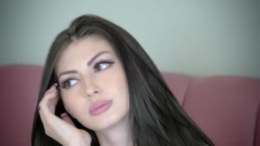 Close up of look on camera of passionate girl. concept women's beauty and seduction of men.