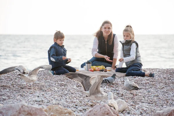 Ambiente Natura Armonia Dei Giovani Felici Famiglia Madre Bambini Nutrire — Foto Stock