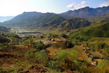Asya Teras pirinç tarlaları görünümünü manzara