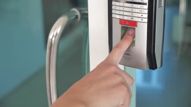 Open the door to the private area using a fingerprint identification machine 4k — 비디오