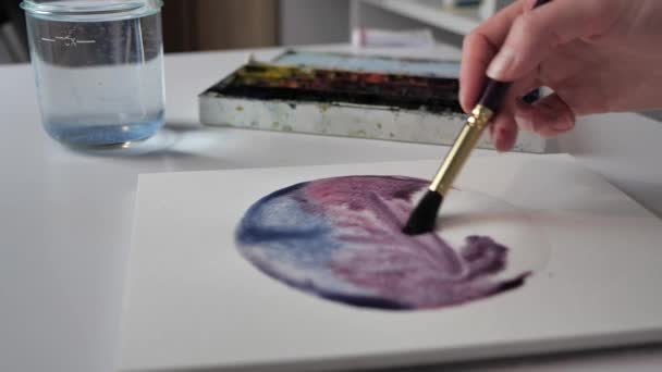 Bureau par artiste. dessin à l'aquarelle 4k — Video