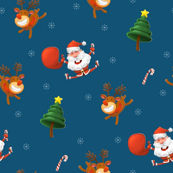 Noel vektör tasarım öğesi. Desen. Neşeli Noel Baba, Noel Baba'nın Ren geyiği ve horoz. Yeni yıl sembolü. tasarım öğeleri. Tasarım kıyafetler, arka planlar, hediyeler. Karikatür tarzı.