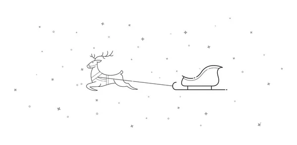 Nouvel An. Noël. À Noël. Les cerfs et les traîneaux volent dans le ciel. Caricature. Contour. Isoler. Vecteur de stock . — Image vectorielle