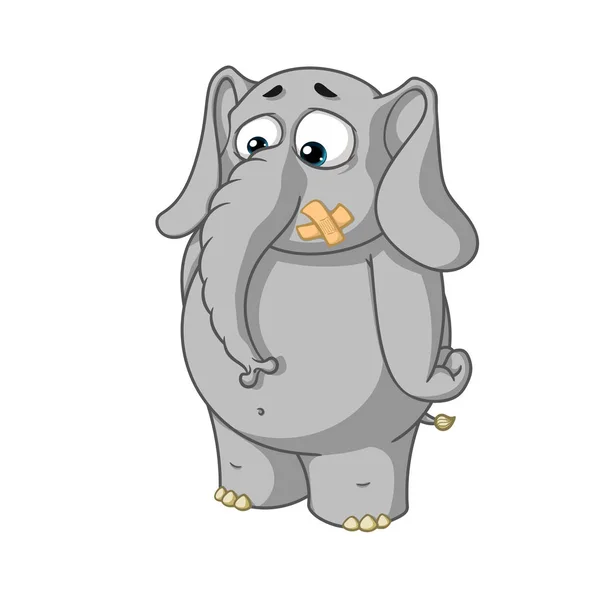Grote collectie vector stripfiguren van olifanten op een geïsoleerde achtergrond. Stands met mond verzegeld — Stockvector