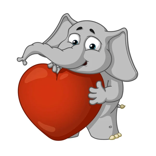 Big collection vector cartoon characters of elephants on an isolated background. He is in love, he has a big heart — Stock Vector