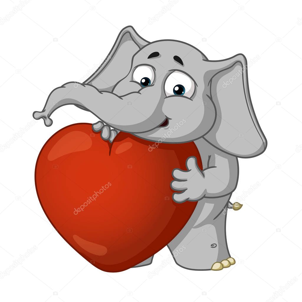 Big collection vector cartoon characters of elephants on an isolated background. He is in love, he has a big heart