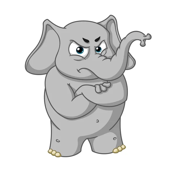Große Sammlung Vektor-Cartoon-Figuren von Elefanten auf einem isolierten Hintergrund. Wütend, die Arme verschränkt — Stockvektor