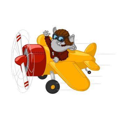 Karakter. Fil uçakta uçuyor. İzole filler büyük koleksiyonu. Vektör, çizgi film.