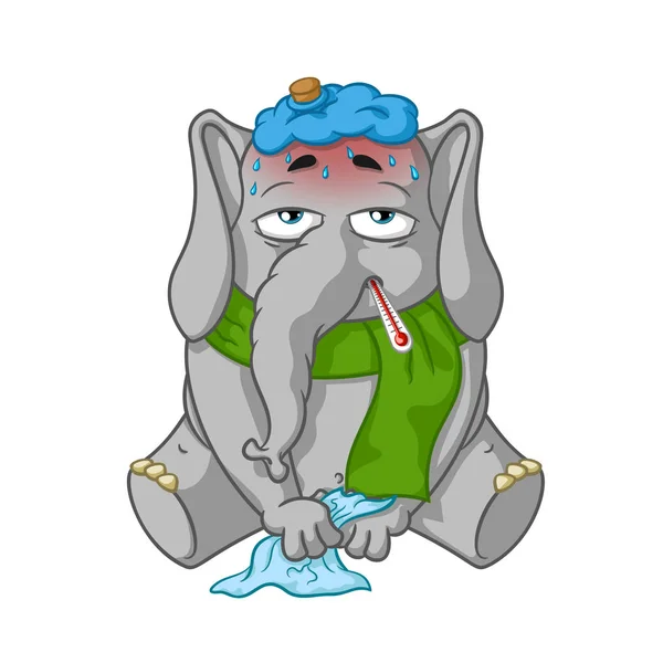 Elefante. Carácter. Enfermo. Gran colección de elefantes aislados. Vector, dibujos animados . — Archivo Imágenes Vectoriales