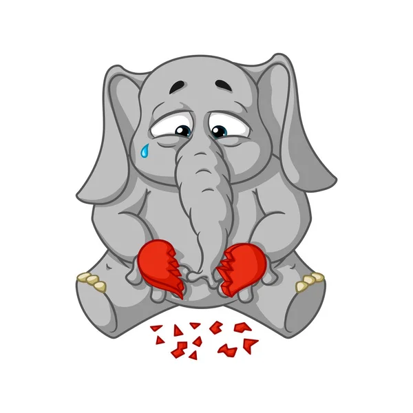 Elefant. Karaktär. Brustet hjärta i sina händer. Stor samling av isolerade elefanter. Vektor, tecknad. — Stock vektor