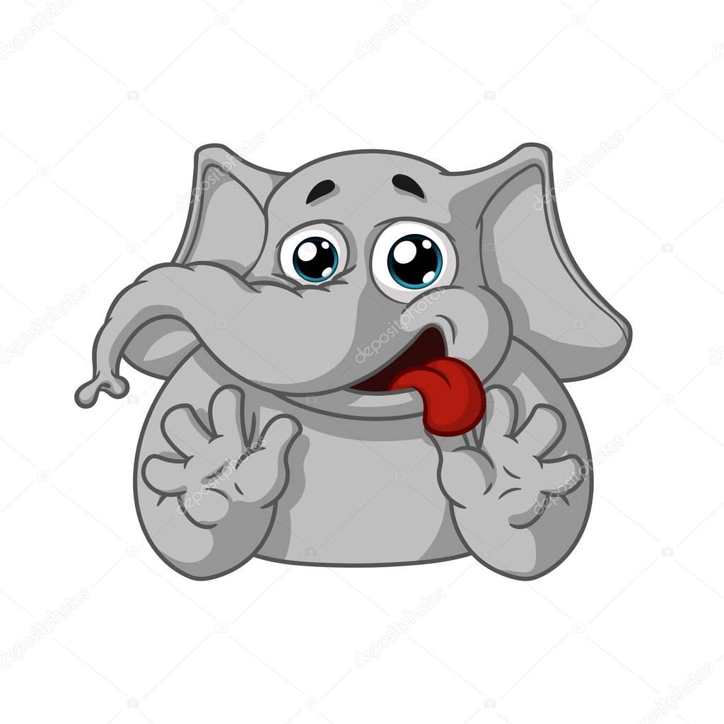 Elephant. Character. Wants-wants. Strong desire. Big collection of isolated elephants. Vector, cartoon.