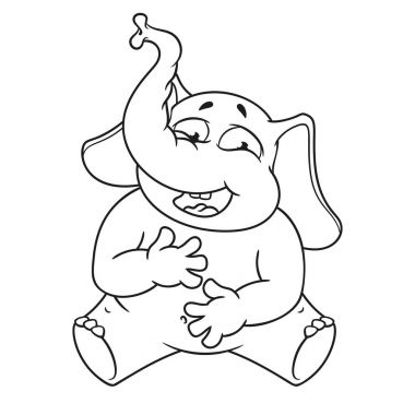 Fil. Karakter. Midesini tutan gülüyor. İzole filler büyük koleksiyonu. Vektör, çizgi film.